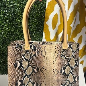 London Fog Tan and Black Snake Pattern Tote